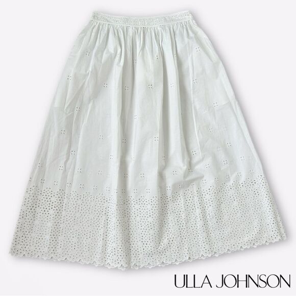 Ulla Johnson **NWT** Marisol Eyelet A Line Cotton Midi Skirt in Cowrie White - Picture 13 of 15
